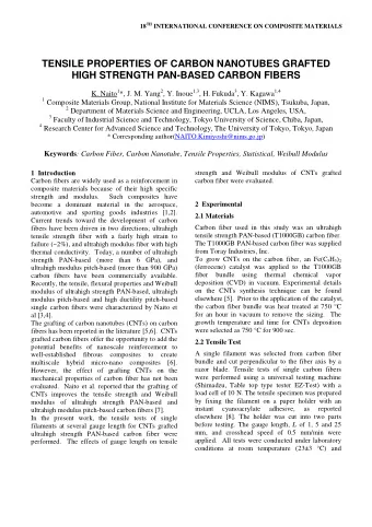 TENSILE PROPERTIES OF CARBON NANOTUBES GRAFTED  HIGH STRENGTH PAN-BASED CARBON FIBERS K. Naito 1 *,