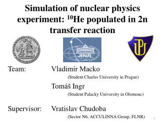 Simulation of nuclear physics experiment: 10 He populated in 2n transfer reaction Vladimr Macko