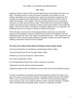 Oro Valley on-site Health and Wellness Clinic  RFP 14032  Healthcare Solutions Centers (HCS) has