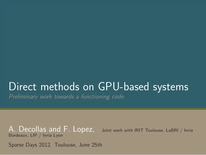 direct methods on gpu based systems