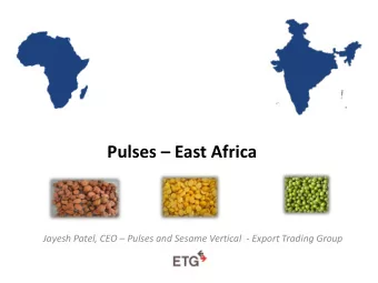 Pulses  East Africa Jayesh Patel, CEO  Pulses and Sesame Vertical  - Export Trading Group