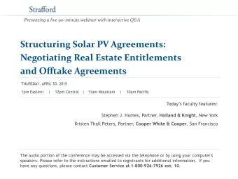 Structuring Solar PV Agreements:  Negotiating Real Estate Entitlements and Offtake Agreements