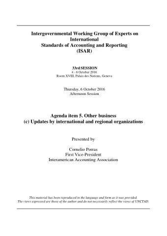 Intergovernmental Working Group of Experts on  International  Standards of Accounting and Reporting