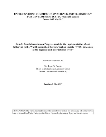 UNITED NATIONS COMMISSION ON SCIENCE AND TECHNOLOGY  FOR DEVELOPMENT (CSTD), twentieth session