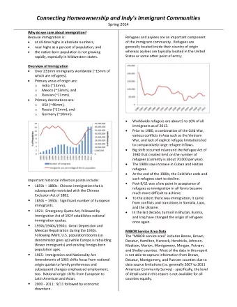 Connecting Homeownership and Indy's Immigrant Communities  Spring 2014  Why do we care about