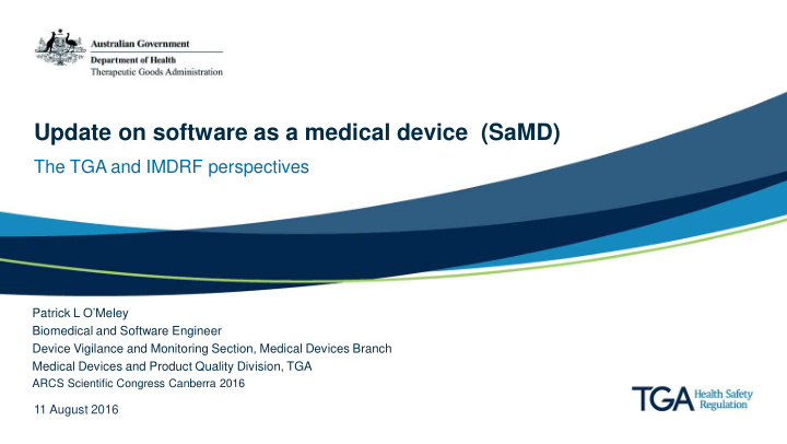 update on software as a medical device samd