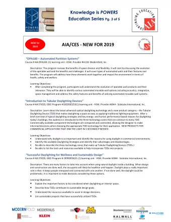 AIA/CES - NEW FOR 2019  2019  OPA100  Automated Partition Systems  Course # AIA OPA100;