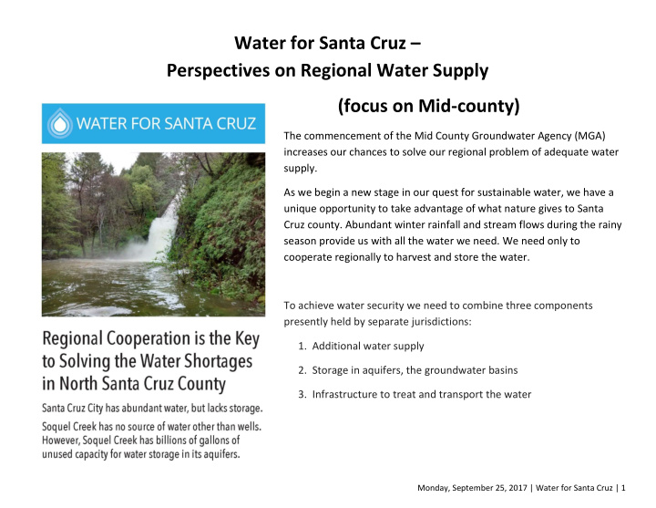 water for santa cruz perspectives on regional water supply