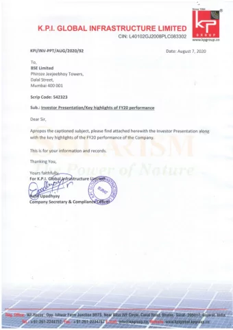 KPI Global  I N F R A S T R U C T U R E  L I M I T E D  INVESTOR  BSE  KPIGLOBAL - 542323