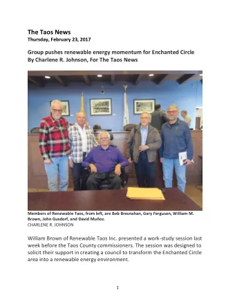 The Taos News  Thursday, February 23, 2017  Group pushes renewable energy momentum for Enchanted