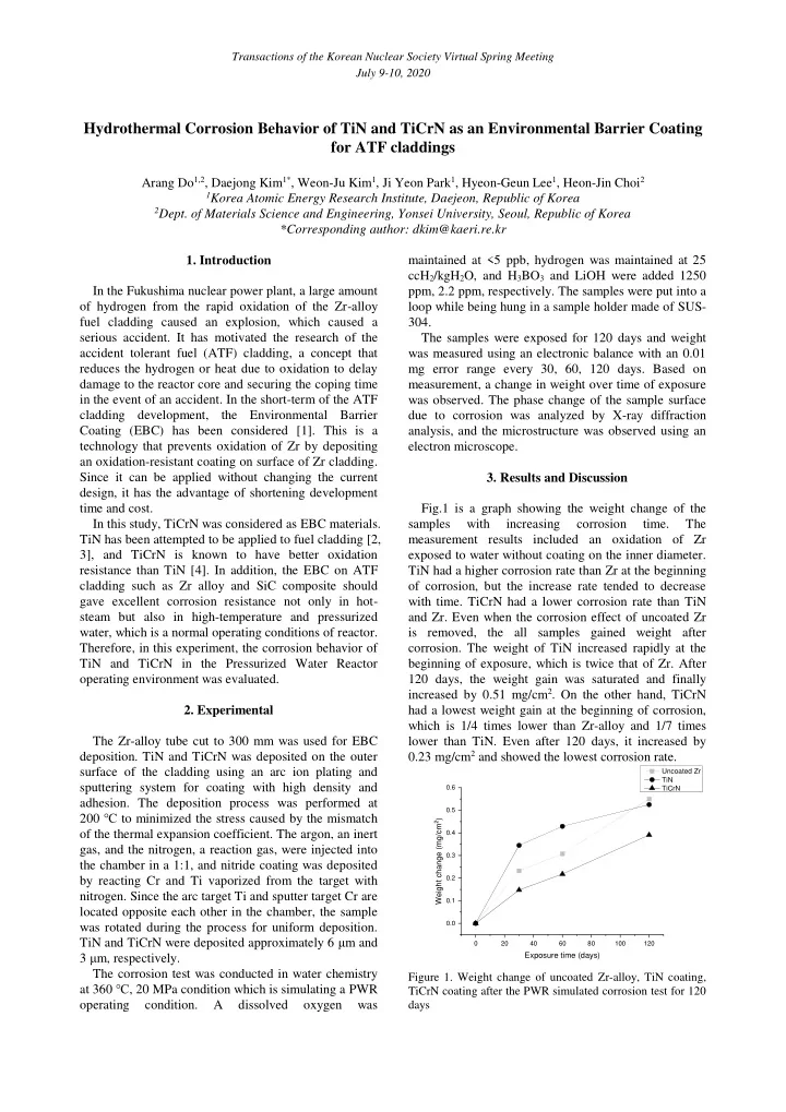 hydrothermal corrosion behavior of tin and ticrn as an