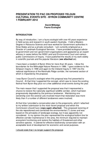 PRESENTATION TO PAC ON PROPOSED YELGUN  CULTURAL EVENTS SITE - BYRON COMMUNITY CENTRE  1 FEBRUARY