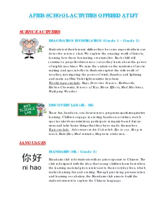 AF  T  E  R-SCHOOL  ACT  IVIT  IE  S OF  F  E  R  E  D AT  L  F  T  SCIENCE  ACT  IVIT  IE  S