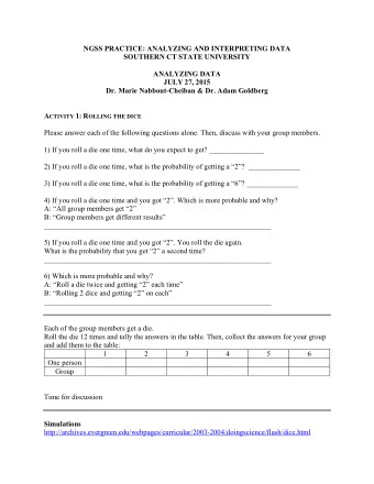 NGSS PRACTICE: ANALYZING AND INTERPRETING DATA  SOUTHERN CT STATE UNIVERSITY  ANALYZING DATA  JULY