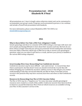 Presentation List  2020  Elizabeth M. ONeal  All presentations are 1-hour in length, unless