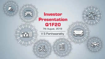 Presentation  Q1F20  7th August, 2019  V S Parthasarathy Economic ENVIRONMENT  Global growth