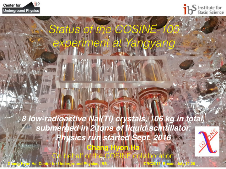 status of the cosine 100 experiment at yangyang