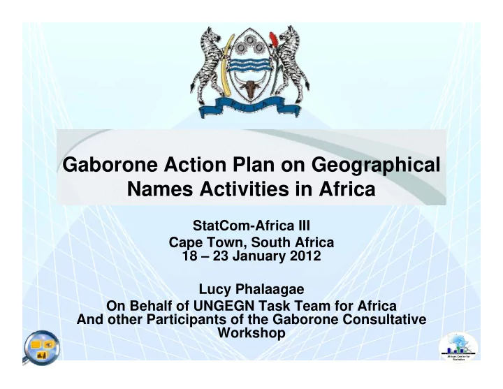 gaborone action plan on geographical names activities in