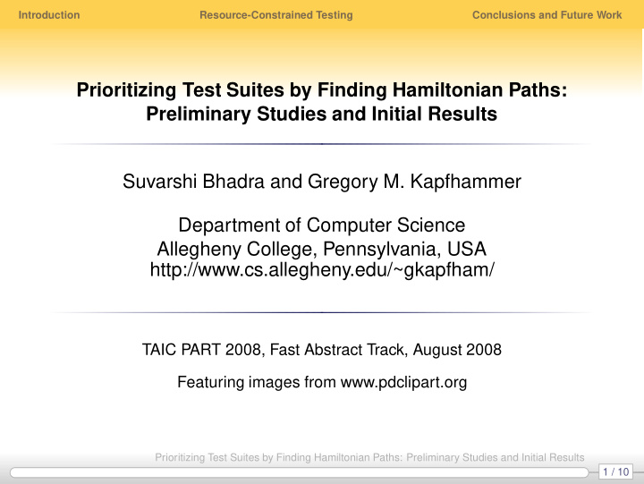 prioritizing test suites by finding hamiltonian paths