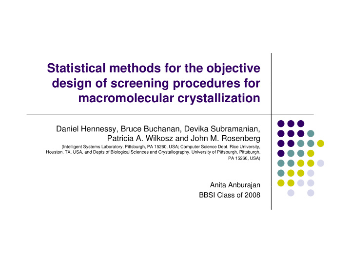 statistical methods for the objective design of screening