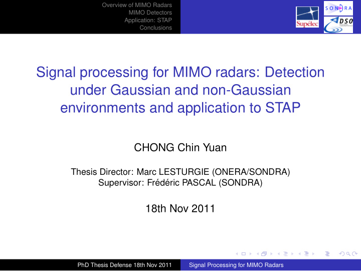 signal processing for mimo radars detection under