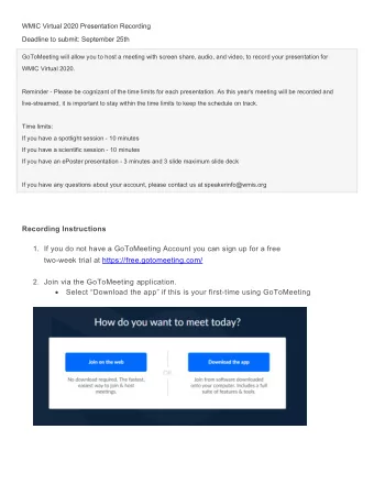 Recording Instructions  1. If you do not have a GoToMeeting Account you can sign up for a free