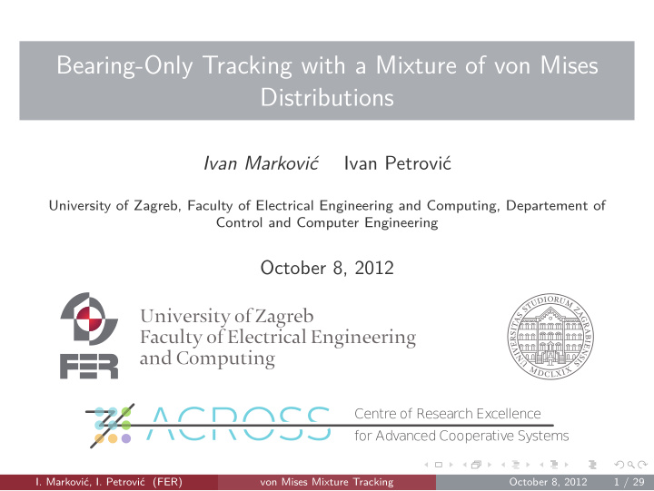 bearing only tracking with a mixture of von mises