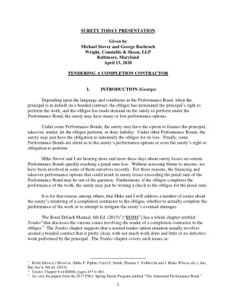 SURETY TODAY PRESENTATION  Given by  Michael Stover and George Bachrach  Wright, Constable &amp;