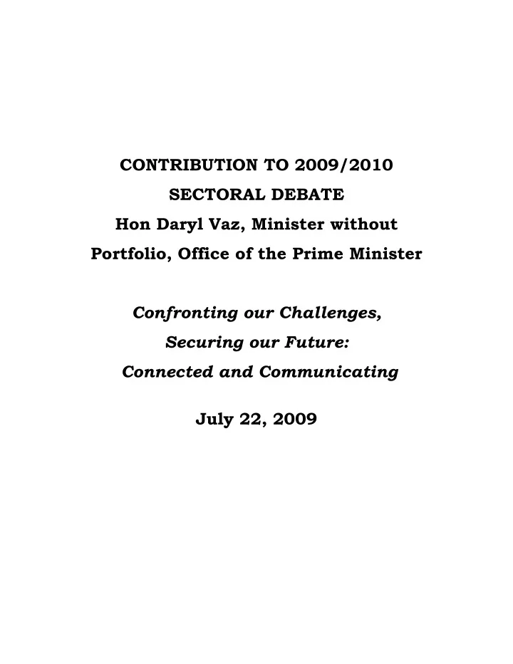 contribution to 2009 2010 sectoral debate hon daryl vaz