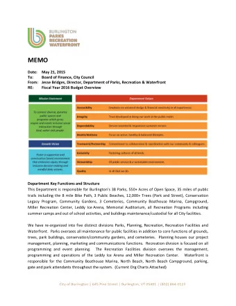 MEMO  Date: May 21, 2015  To:  Board of Finance, City Council  From: Jesse Bridges, Director,