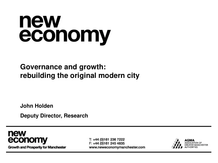 governance and growth rebuilding the original modern city