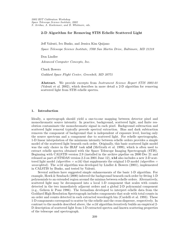 2 d algorithm for removing stis echelle scattered light