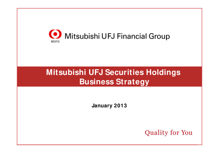 mitsubishi ufj securities holdings business strategy