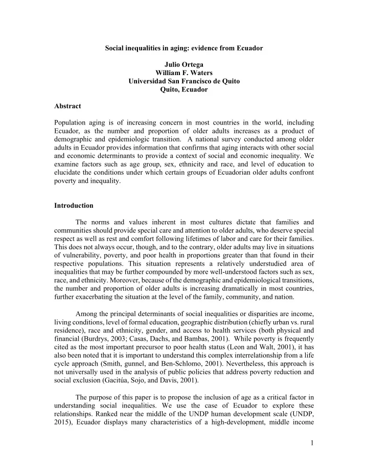 social inequalities in aging evidence from ecuador julio