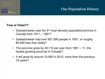 Our Population History  True or False??  Saskatchewan was the 3 rd most densely populated