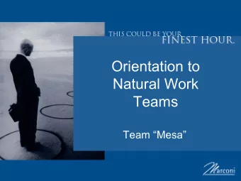Orientation to  Natural Work  Teams  Team Mesa  2  Welcome   Role of Team Leader   Role