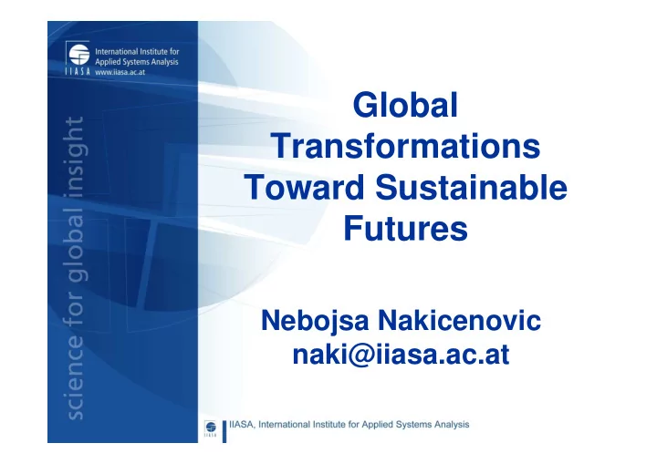 global transformations toward sustainable futures