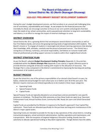 The Board of Education of  School District No. 83 (North Okanagan-Shuswap)  2020-2021 PRELIMINARY