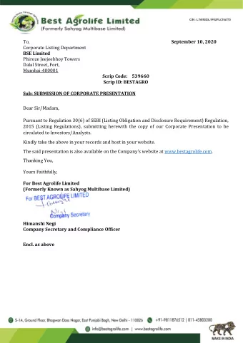 To,  September 10, 2020  Corporate Listing Department  BSE Limited  Phiroze Jeejeebhoy Towers