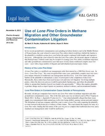 Use of Lone Pine Orders in Methane  November 6, 2012  Migration and Other Groundwater  Practice