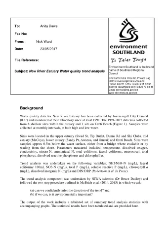 Background  Water quality data for New River Estuary has been collected by Invercargill City