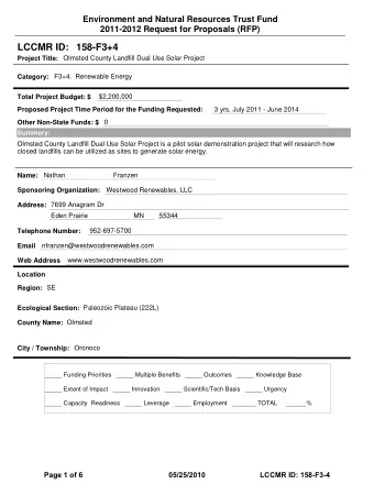 LCCMR ID: 158-F3+4  Project Title:  Olmsted County Landfill Dual Use Solar Project  Category: