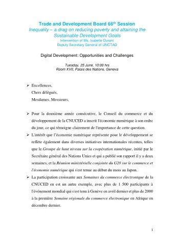 Trade and Development Board 66 th Session Inequality  a drag on reducing poverty and attaining