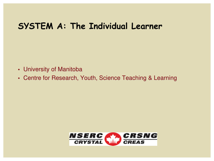 system a the individual learner