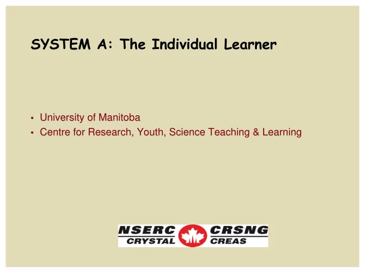 system a the individual learner