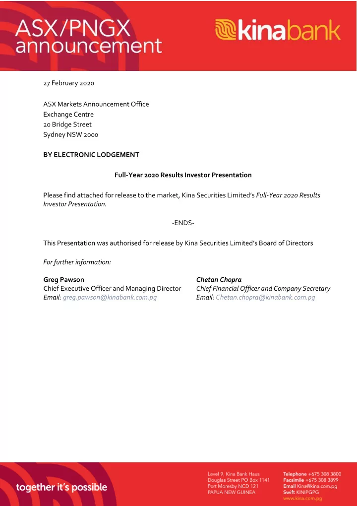 27 february 2020 asx markets announcement office exchange