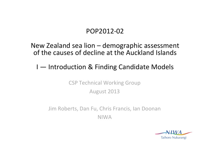 pop2012 02 new zealand sea lion demographic assessment of