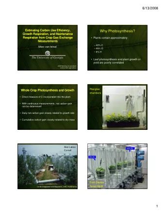Why Photosynthesis?  Growth Respiration, and Maintenance  Growth Respiration, and Maintenance