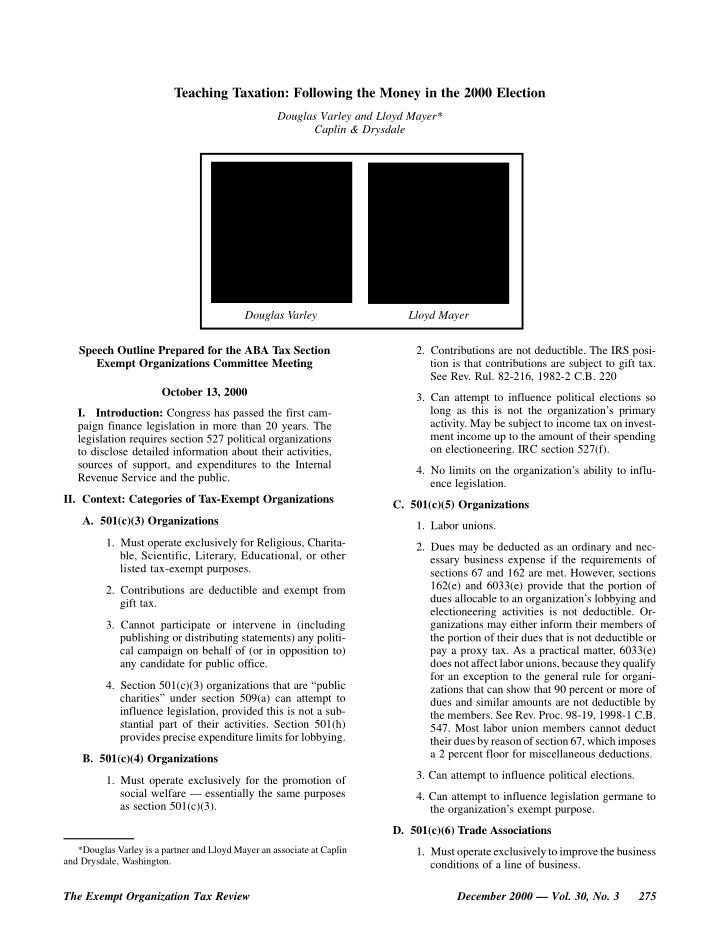 teaching taxation following the money in the 2000 election