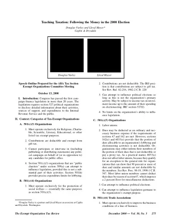 Teaching Taxation: Following the Money in the 2000 Election  Douglas Varley and Lloyd Mayer*